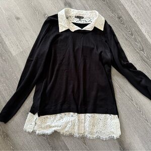 Adrianna Papell - Beautiful Black Top With White Lace - Ladies Size Large